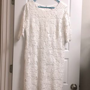 White floral lace shift dress
